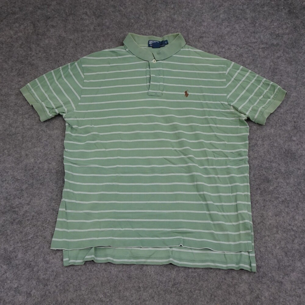 Ralph Lauren Polo Shirt Mens Large L Green Short Sleeve Striped Cotton Pony